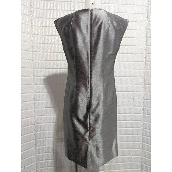 Jessica Howard Women's Silver Beaded Split Crew Neck Sheath Midi Dress Size 12 - Picture 4 of 6